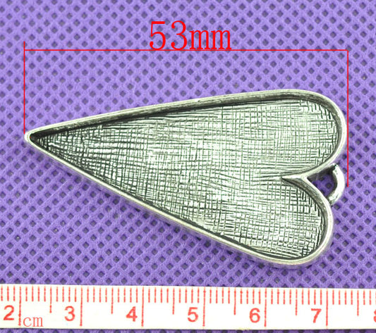 Antique Silver, Pendants, heart shape, Blank Casing, 53x30mm. 5pcs