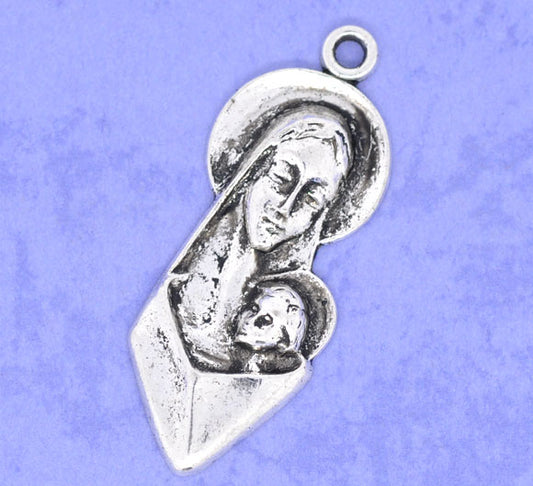 Madonna Charm Pendants, Antique silver, 42.5x16.5mm, 1pc