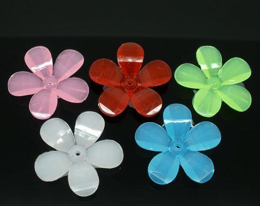 Acrylic Flower 5 Petals Mixed, 30mm, 50pcs