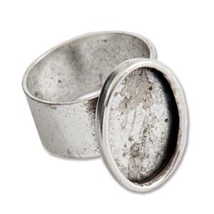 Ring Adjustable, blank casing, 13 x 18mm, oval, Antique silver, 1 pc