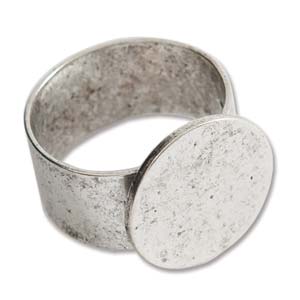 Ring Adjustable, Pad 16mm, Antique silver, 1 pc