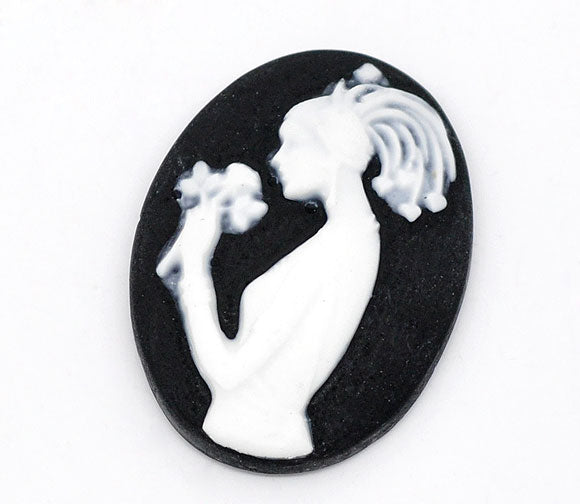 Resin, Black, Girl Oval Cameo 30x20mm, 1pc