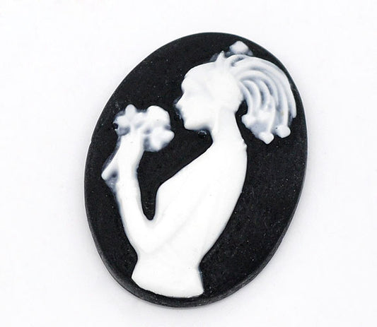 Resin, Black, Girl Oval Cameo 30x20mm, 1pc