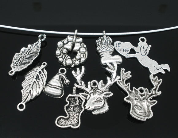 Antique Silver Christmas Mixed Charms,30pcs