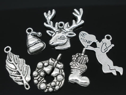 Antique Silver Christmas Mixed Charms,30pcs
