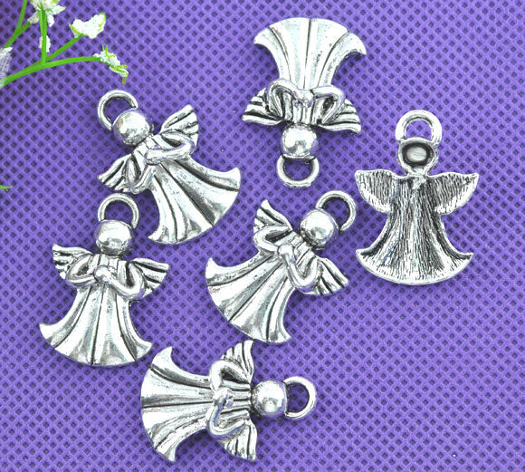 Antique Silver Angel Charm, 32x22mm. 10pcs