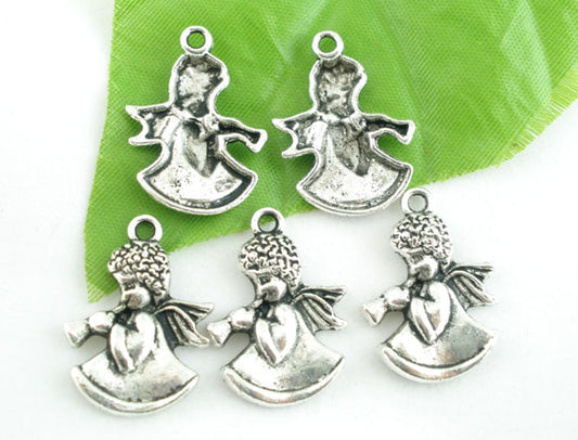Antique Silver Angel Charm, 25x18mm, 10pcs