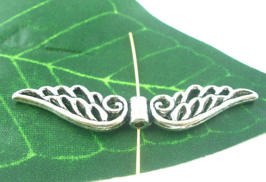 Antique Silver Angel Wings Charm Bead, 53 x10mm, 10pcs