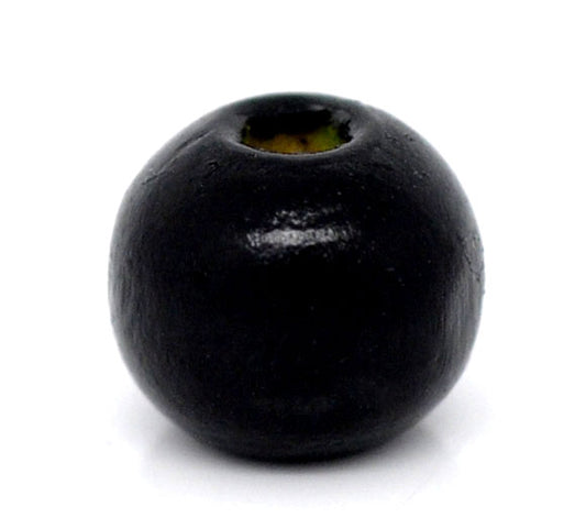Wooden Beads Round, 08mm, Dyed Black,  hole 1.5mm, approx 500pcs