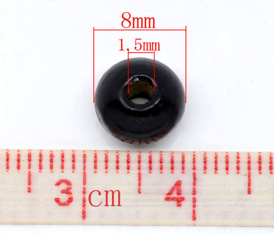 Wooden Beads Round, 08mm, Dyed Black,  hole 1.5mm, approx 500pcs