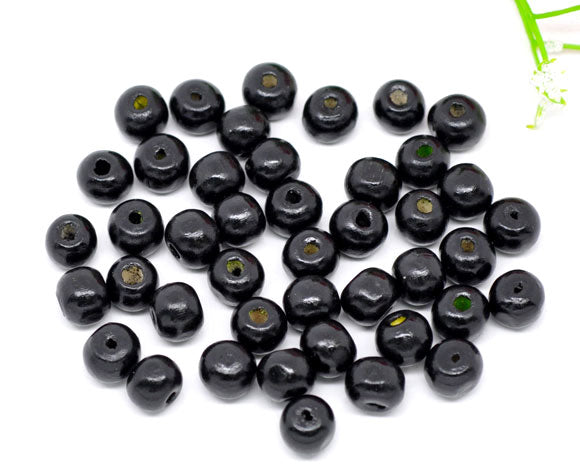 Wooden Beads Round, 08mm, Dyed Black,  hole 1.5mm, approx 500pcs