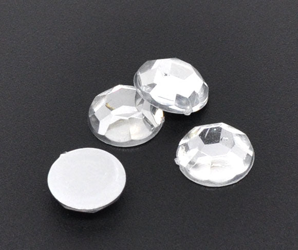 Flatback Clear Acrylic Rhinestone Round Beads 12mm Dia. Findings, 50pcs
