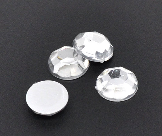 Flatback Clear Acrylic Rhinestone Round Beads 12mm Dia. Findings, 50pcs