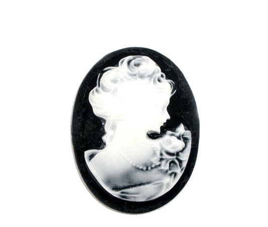 Resin, Cameo, Girl, White on Black , 30 x 40mm, 1pc