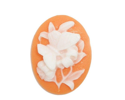 Resin, Cameo, Butterfly, white on orange, 26 x 19mm, 1pc