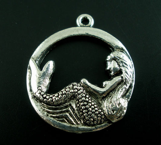 Antique Silver Mermaid Charm, 13 x 20mm, 15 pcs