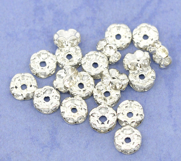 Silver Plated Rondelles Spacer Beads, 6mm 100pcs