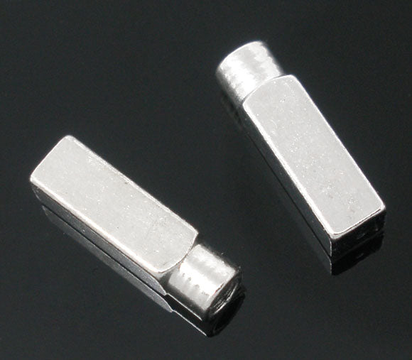 End tips for lariat bracelet, cube, copper, silver plated, 11x3mm. 20pcs