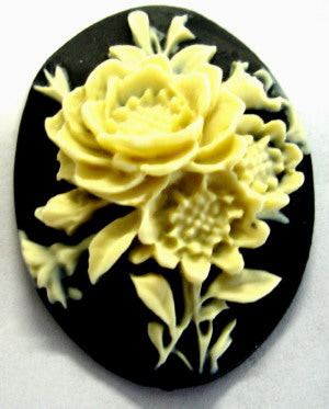 Resin, Rose, Ivory on Black 3d Cameo,  40 x 30 mm, 1 pc
