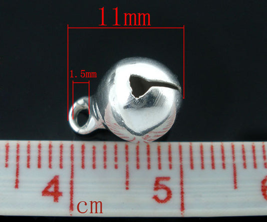 Silver Plated Christmas Bell Charm Drops Findings 11x8mm, 100pcs