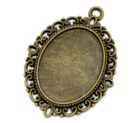 Antique Bronze Oval Frame Cameo Settings 39x29mm(Fit 25x18mm), 10pcs