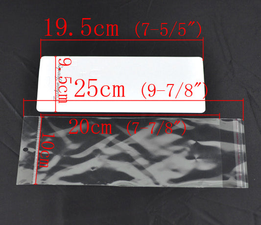 Earring Display Cards With Self Adhesive Seal Plastic Bags 19.5x9cm, 50pcs - White
