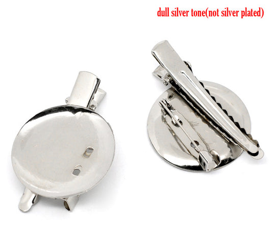 Antique Silver Tone Alligator Prong Clip Brooches with Pin Needle 45x30mm, 20pcs