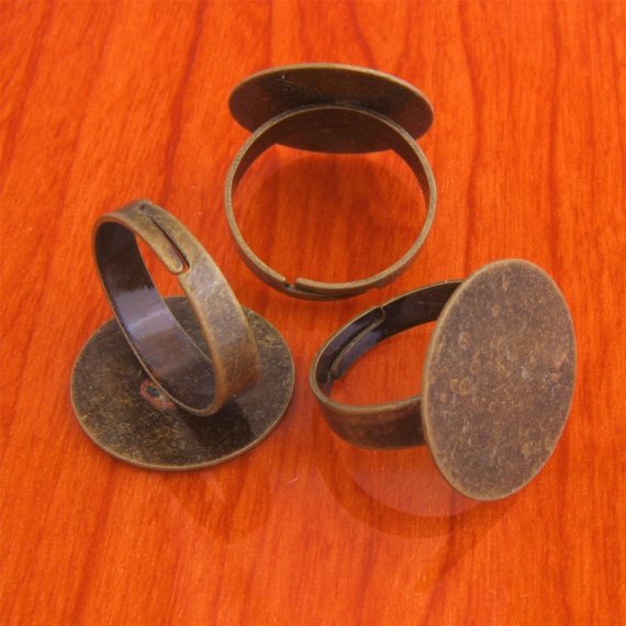 Ring Shank Adjustable, 25mm  flat pad, antique bronze plate, 10pcs
