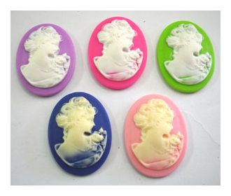 Resin Cameos, Ladies Heads, Mixed Colours, 30 x 40m, 10pcs