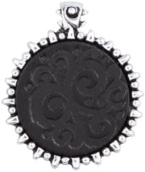 Leather Black Swirl Pendant, Black 1pc