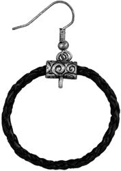Leather Braided Hoop Earrings, Black, 2/Pkg
