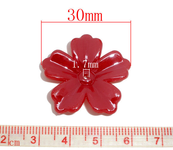 Acrylic Flower, Red 30 x 29mm. 50 pcs