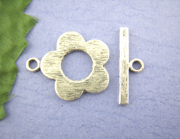 Antique silver Toggle Clasps, Flower Design, 20x25mm, 20 sets