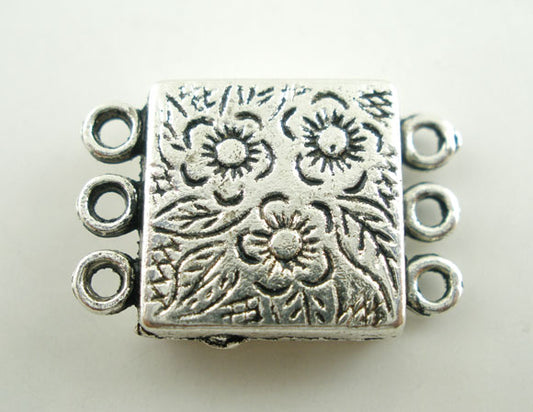 Antique Silver Magnetic Clasps, 3 Holes Flower, 18.8x12.7mm, 10 sets