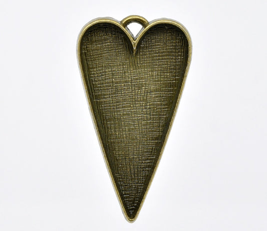 Antique Bronze, Pendants, heart shape, Blank Casing, 53x30mm. 5pcs