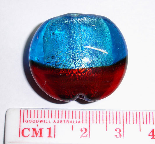 Lampwork Round 28mm, blue/Red, 1pc