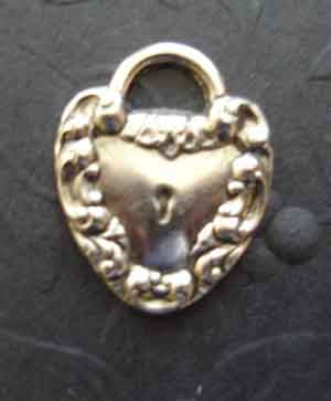 Antique Silverplate Floral edge heart lock charm, 1pc
