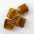 Foil Lined Glass Beads, Amber, Square 20mm, 4pcs