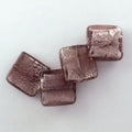 Foil Line Glass Beads, Plum, square 20mm, 4pcs