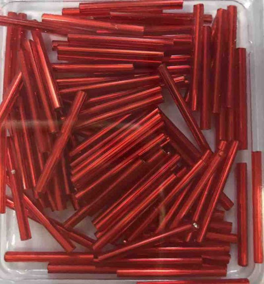 Bugle Beads, 25mm, Red, 25 grams  Czech Glass