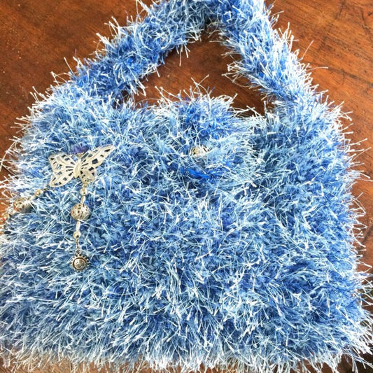 Handbag, Knitted, Retro 50's Style, Bright Blue Fluffy, Brand New, Handmade