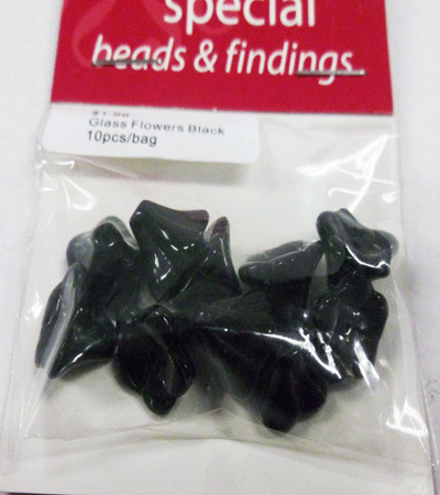 Ribtex Glass Flower Beads Black, 10pcs