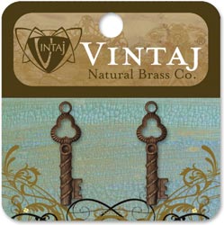 Vintaj Metal Accents 2/Pkg, Teensie Ornate Key 8x26.5mm